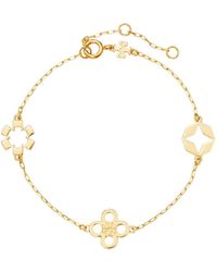 Tory Burch - Floral Charm Brass Bracelet With Cubic Zirconia Detail - Lyst