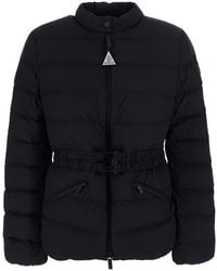 Moncler - 'Esthetique' Down Jacket With Waist Belt And Logo Patch - Lyst