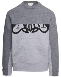 Alexander McQueen - Grey Crewneck Sweatshirt With Logo Print At The Front In Wool - Lyst