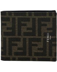 Fendi - Brown And Tobacco Bi-fold Wallet With Roma Lettering In Leather - Lyst