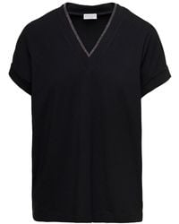 Brunello Cucinelli - V-Neck T-Shirt With Monile Detail - Lyst