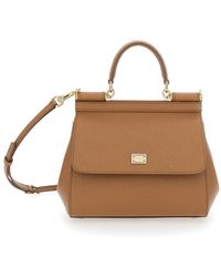 Dolce & Gabbana - 'Sicily Medium' Handbag With Adjustable And Removable Shoulder Strap And Logo Plaque On The Front - Lyst