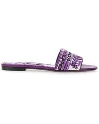 Dolce & Gabbana - Sandals With Logo Embroidery On The Front And All-Over Majolica Motif - Lyst