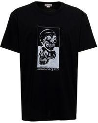Alexander McQueen T-shirt nera di cotone con stampa logo uomo - Nero