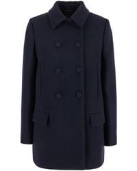 Gucci - Double-Breasted Coat With Logo Lettering On The Neck And Ha - Lyst