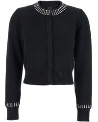 Pinko - Cardigan With Crystal Embellishments And Logo Patch On The Back - Lyst