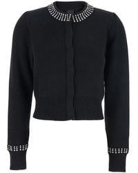 Pinko - Cardigan With Crystal Embellishments And Logo Patch On The Back - Lyst