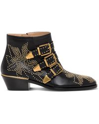 Chloé Chloé Woman's Susanna Leather Ankle Boots With Studs Detail - Black