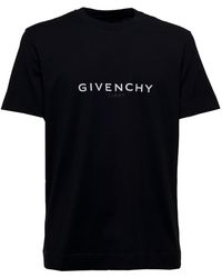 Givenchy - T-Shirt Nera Di Cotone Con Stampa Logo Uomo - Lyst