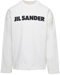 Jil Sander - Felpa girocollo con stampa logo a contrasto sul fronte in cotone uomo - Lyst