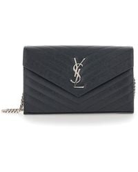Saint Laurent - Crossbody Bag With Chain Strap And Cassandre Plaqu - Lyst