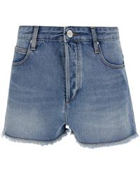 Isabel Marant - Light Blue Shorts With Fringed Hem In Cotton Blend Denim Woman - Lyst