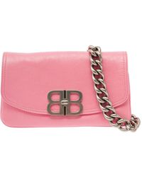 Balenciaga - Pink Crossbody Bag With Palladium-tone Bb Logo In Leather Woman - Lyst
