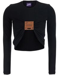 Jean Paul Gaultier - Long Sleeve Top With Leather Detail Viscose/Leather T-Shirts & Jerseys - Lyst