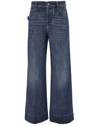 Bottega Veneta - Wide Jeans With Leather Logo Patch - Lyst