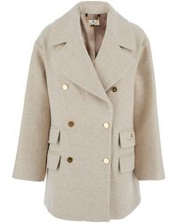 Elisabetta Franchi - Cappotto Con Revers Ampi E Logo Impresso Sul Lato I - Lyst