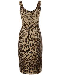 Dolce & Gabbana - Midi Dress With Heart Neckline And Leopard Motif - Lyst