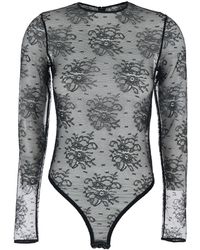 Dolce & Gabbana - Bodysuit With All-Over Floral Embroidery And Semi-Sheer Design - Lyst