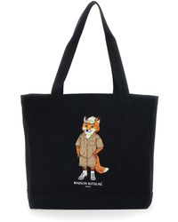 Maison Kitsuné - Dressed Fox Tote Bag With Printed Logo On The Front - Lyst