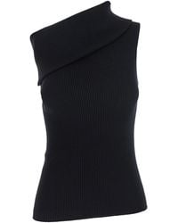 Rick Owens - 'Athena' Ribbed Knit Asymmetric Top With Wide Neckline - Lyst