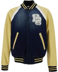 DSquared² - 'college' Yellow And Blue Varsity Jacket With Logo Patch And Contrasting Sleeves In Stretch Cotton Man - Lyst