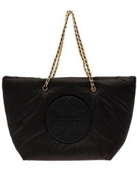 Tory Burch - 'ella' Black Tote Bag With Tonal Logo Patch In Recycled Featherweight Polyester Woman - Lyst