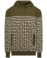 Balmain - Military Hoodie With Monogram And Stripes - Lyst