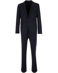 Tagliatore - Single-Breasted Suit With Logo Pin - Lyst