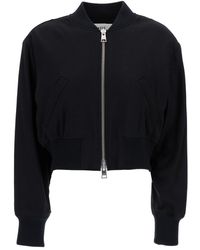 Ami Paris - Black Crop Bomber Jacket With Logo Patch In Wool Blend Woman - Lyst