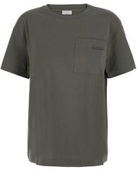 Brunello Cucinelli - T-Shirt With Monile Detail Applied On The Fro - Lyst
