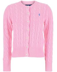 Polo Ralph Lauren - Cropped Cable-Knit Cardigan With Button-Down Front - Lyst