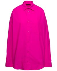 Balenciaga - Fuchsia Shirt With Long Sleeves And Contrasting Logo In Cotton Woman - Lyst