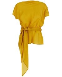 ..,merci - Crew Neck Shirt With V-Neck On The Back And Draping On Th - Lyst
