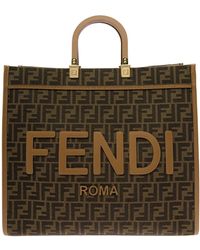Fendi - ' Sunshine Large' Browntote Bag With Embossed Logo - Lyst