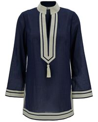 Tory Burch - E Tunic With Contrasting Details And Tassel In Cotton - Lyst