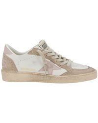 Golden Goose - 'Ballstar' Low Top Sneakers With Glittered Star Patch On The Side And Glittered Heel With Logo Lettering - Lyst