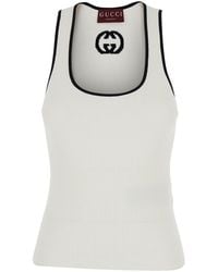 Gucci - Sleeveless Top With Gg Embroidery On The Rear And Ribbed Knit - Lyst