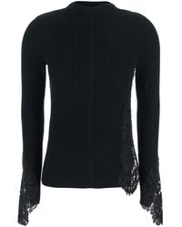 Pinko - Sweater With Lace Details And Logo Patch On The Back - Lyst