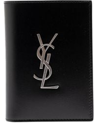 Saint Laurent - Leather Wallet With Ysl Metal Logo - Lyst