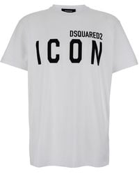 DSquared² - Crewneck T-Shirt With Maxi Logo Print On The Front - Lyst