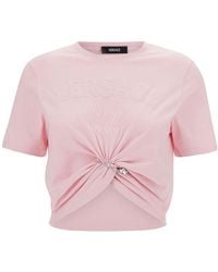Versace - Bropped With Embroidered Logo Pin T-shirt - Lyst