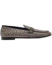 Dolce & Gabbana - 'ariosto' Beige Loafers With Logo Plaque In Coated Canvas Man - Lyst