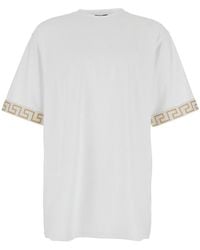 Versace - Crewneck T-Shirt With Greca Pattern On The Sleeves - Lyst