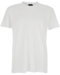 Tom Ford - Crewneck T-Shirt With Logo Embroidery On The Front And Perforated Design - Lyst