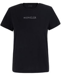 Moncler - Crew Neck T-Shirt With Logo Lettering On The Front And L - Lyst