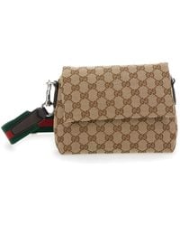Gucci - Shoulder Bag With All-Over Gg Motif And Web Detail - Lyst