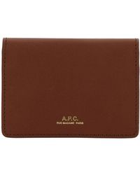 A.P.C. - 'stefan' Brown Bi-fold Wallet With Laminated Logo In Leather Woman - Lyst