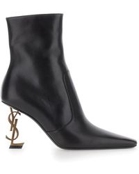 Saint Laurent - 'Vicky' Boots With Pointed Design And Heel With Logo - Lyst