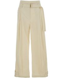 Low Classic - Pants With Double Belt And Pleated Details - Lyst