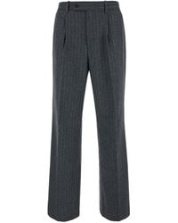 Tonywack - Herringbone Wool Trousers With Pleats And Wide Leg For M - Lyst